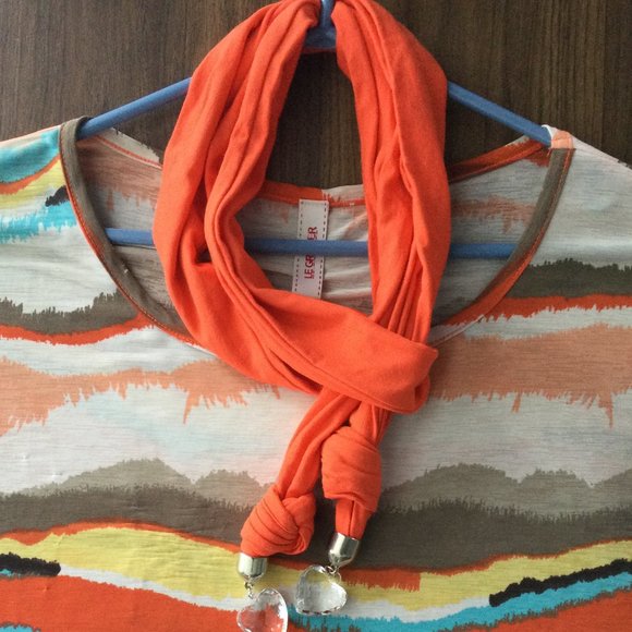 Orange Heart Jewelry Scarf & Vibrant Palette 3/4 Sleeve Tee - Picture 1 of 9